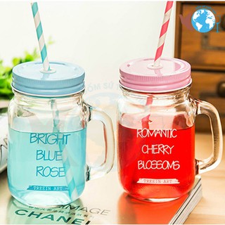 Set 2 ly thủy tinh in chữ màu ngẫu nhiên xinh xắn