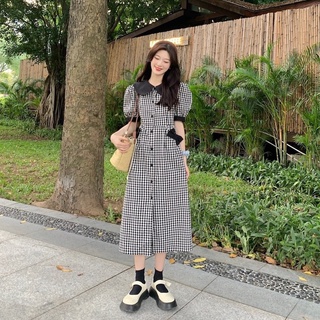 SALE Đầm caro cổ sen