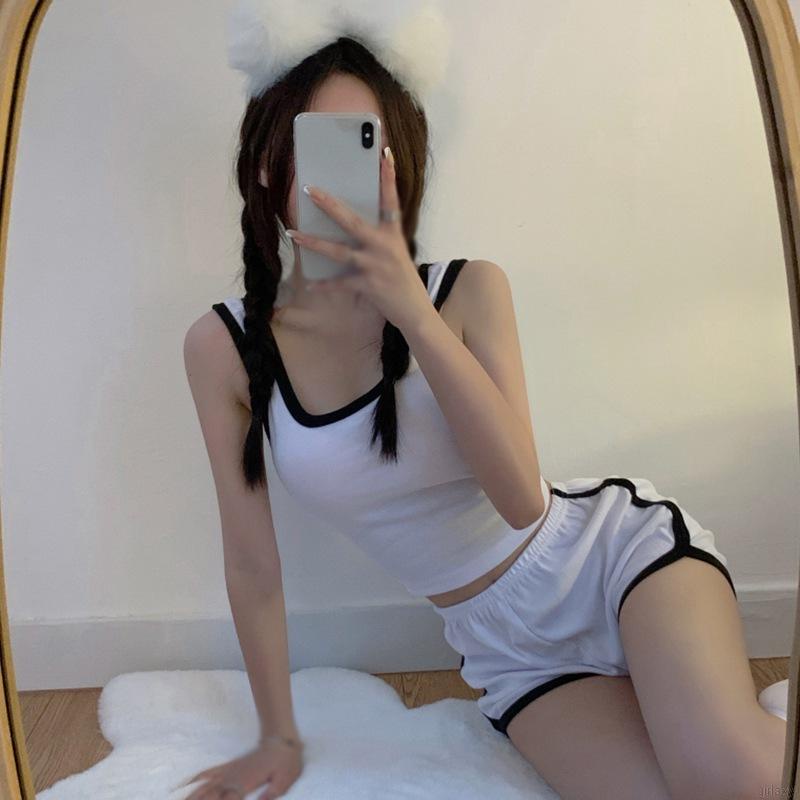 Bộ Đồ Thể Thao Áo Thun + Quần Short Màu Sắc Trơn Phong Cách Hàn Quốc Thời Trang Mùa Hè Cho Nữ