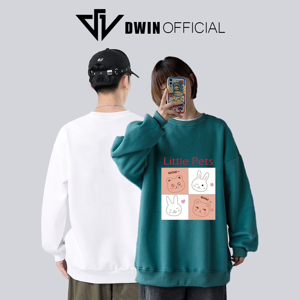 Áo sweater nỉ Little Pets unisex DWIN basic nam nữ form rộng oversize local brand SP00102