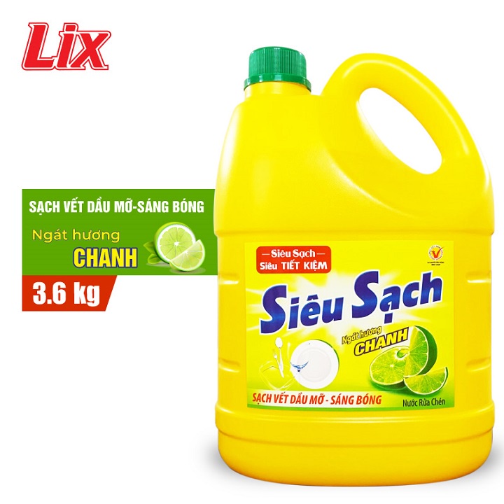Nước rửa chén siêu sạch chanh 3,6kg NS360 sạch bóng viết dầu mỡ hương chanh thơm mát - Lixco Vietnam