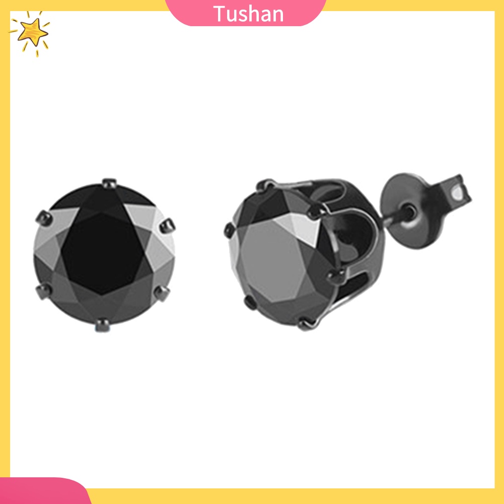Khuyên tai dạng xỏ đính đá màu đen 6mm/ 8mm độc đáo cá tính thời trang
