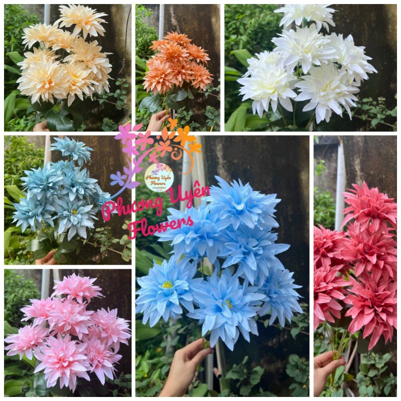 Cụm Cúc Pha Lê 9 bông _ size 12cm_ Hoa Lụa Cao Cấp