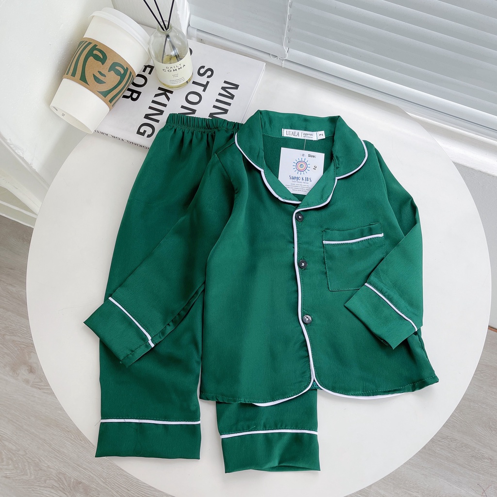 Pijama Lụa Dài Tay Trơn, In Chữ Cho Bé Từ 6-28Kg MINKY BABY, Bộ Đồ Ngủ Dài Tay Cho Bé Trai Và Bé Gái Mặc Đều Xinh