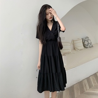 Váy cộng với kích thước váy nữ dài váy Pháp váy mùa hè váy đen váy đi biển váy dạ hội váy dạ hội váy dạ hội váy váy Pháp