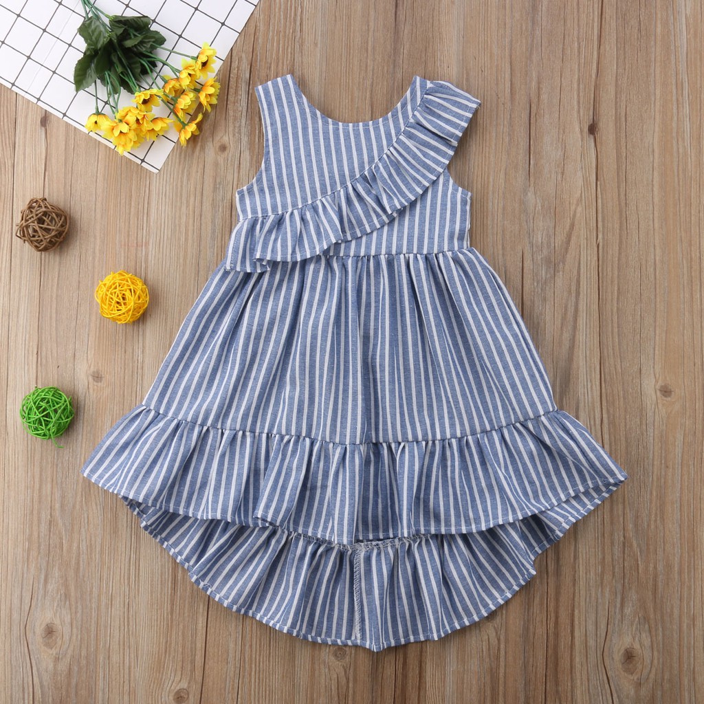 Đầm cotton dài kẻ sọc dễ thương cho bé gái