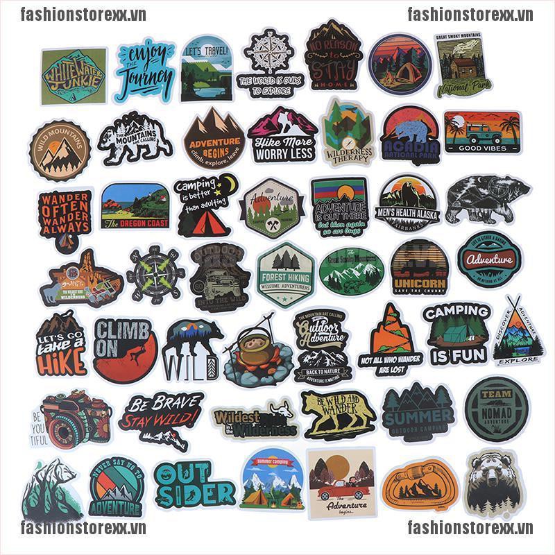 FASSI 50Pcs Camping Landscape Sticker Outdoor Adventure Suitcase Laptop Guitar Sticker VN