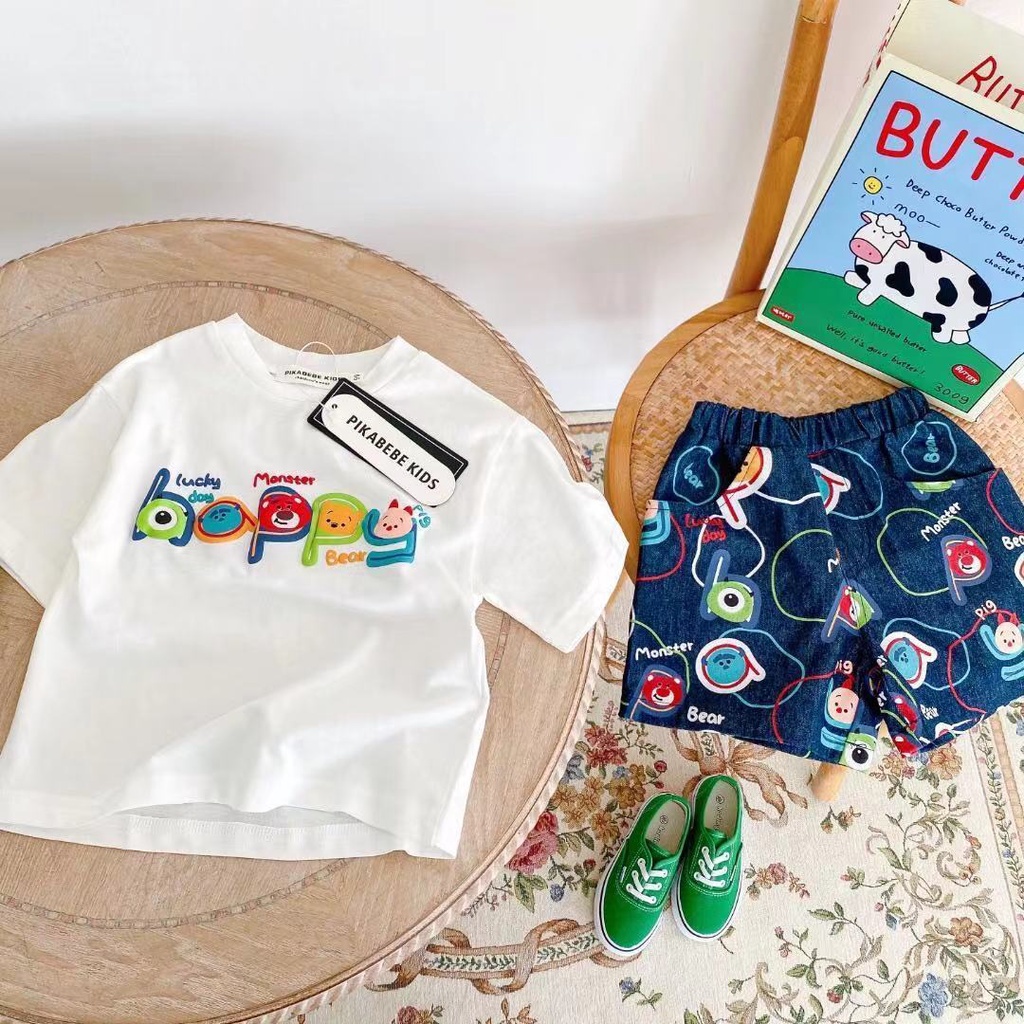 Áo Thun Cotton Mỏng Tay Ngắn In Họa Tiết Hoạt Hình Phong Cách Hàn Quốc Thời Trang Mùa Hè Cho Bé Trai