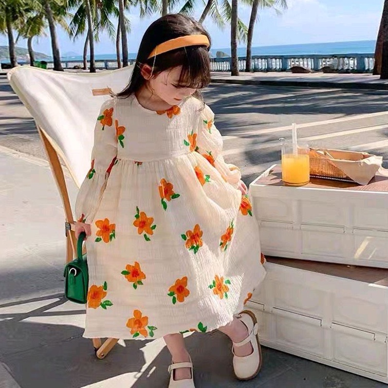 Váy Hoa Cam mềm mại xinh xắn cho bé Gái từ 7 - 19kg
