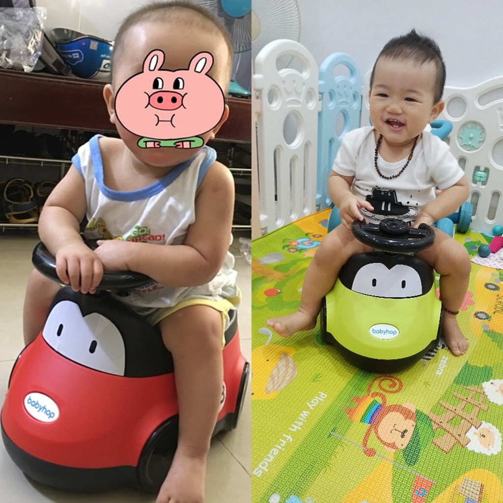 Bô ô tô thương hiệu Babyhop cho trẻ em có vô lăng và khung hình bánh xe cho bé tập đi vệ sinh tự lập