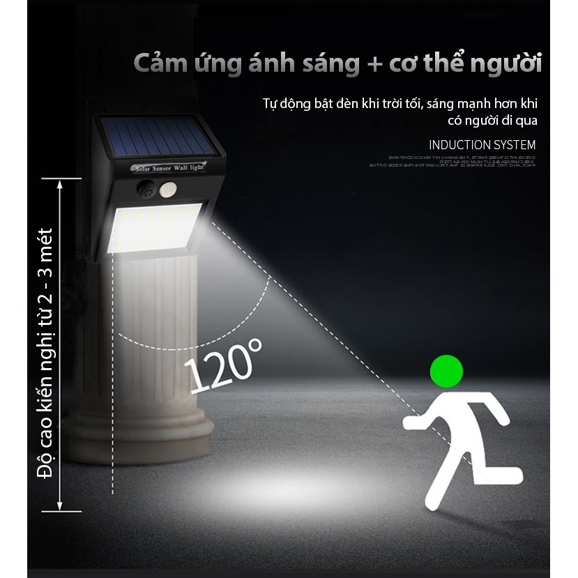 Đèn led cảm ứng treo tường thiết kế chống nước IP4 sử dụng năng lượng mặt trời không tốn tiền điện pin 1200mAh