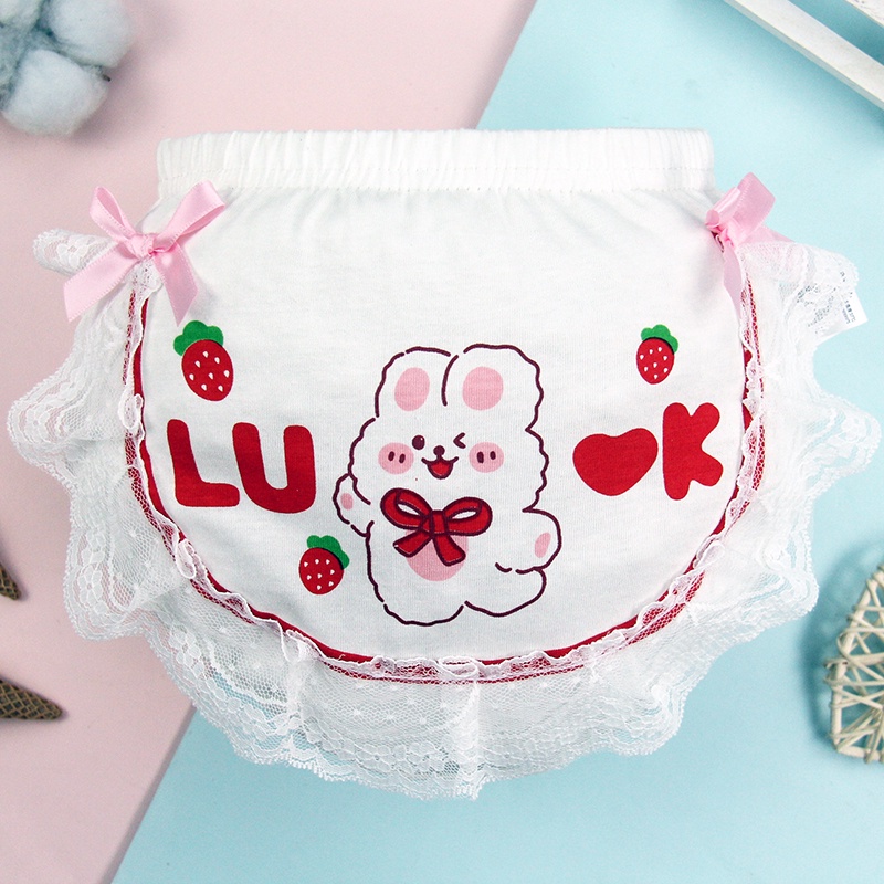 Quần lót tam giác LUCKY BIG CAT vải cotton nguyên chất họa tiết hoạt hình dễ thương cho bé gái