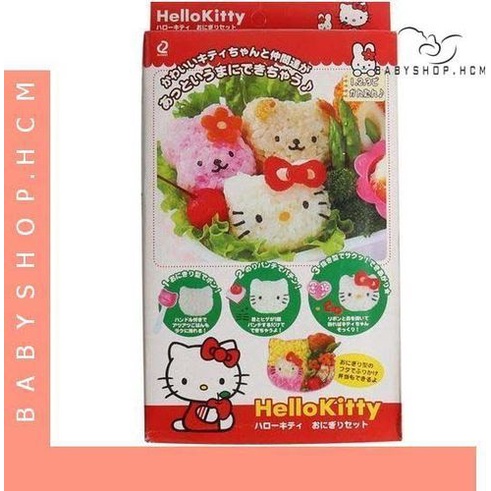 Bộ 3 khuôn ép cơm kèm 2 máy dập rong biển thỏ gấu mèo hàng xuất Nhật