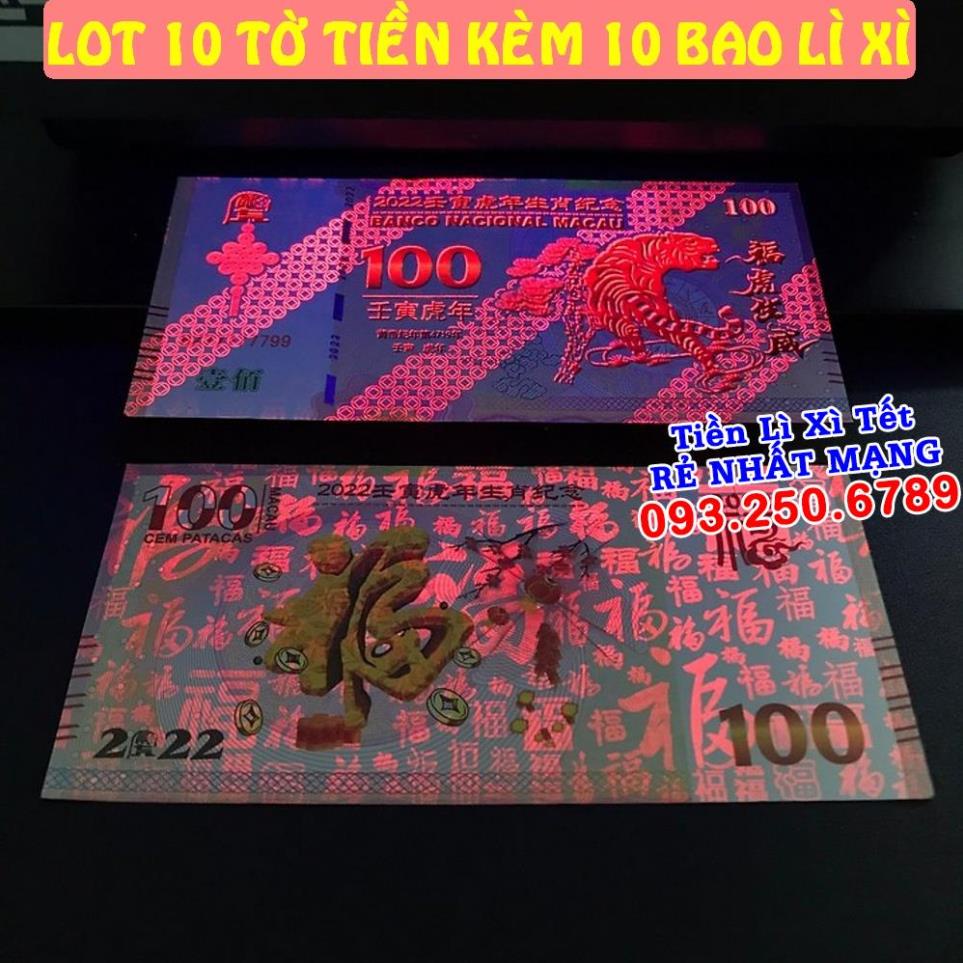 ⭐ FREE SHIP⭐ Combo 10 Tờ Tiền con Hổ 100 Macao lưu niệm, tặng bao lì xì tết Nhâm Dần, Quà Tết 2022