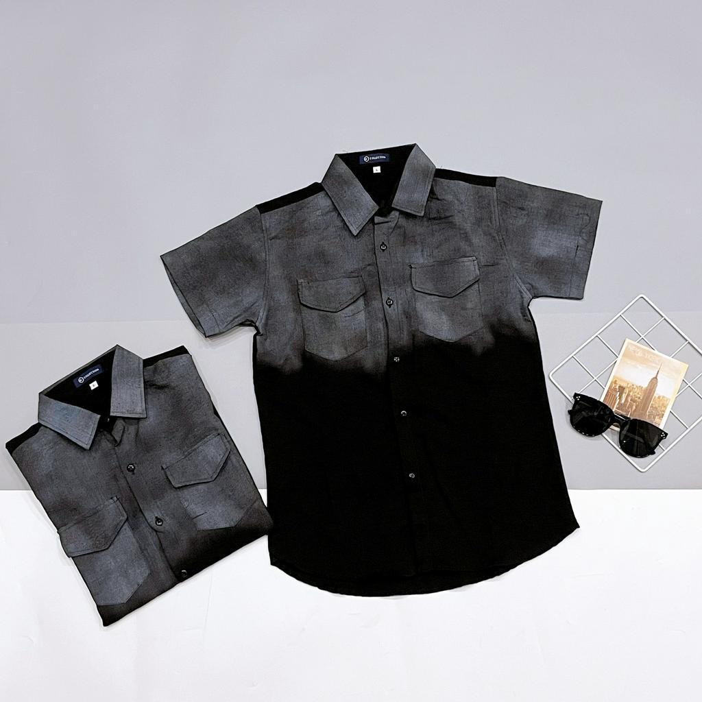 Áo sơ mi nam chất đũi hàn loang màu tay ngắn đẹp nhiều màu cao cấp, chất vải đũi chuẩn phom trẻ trung năng động