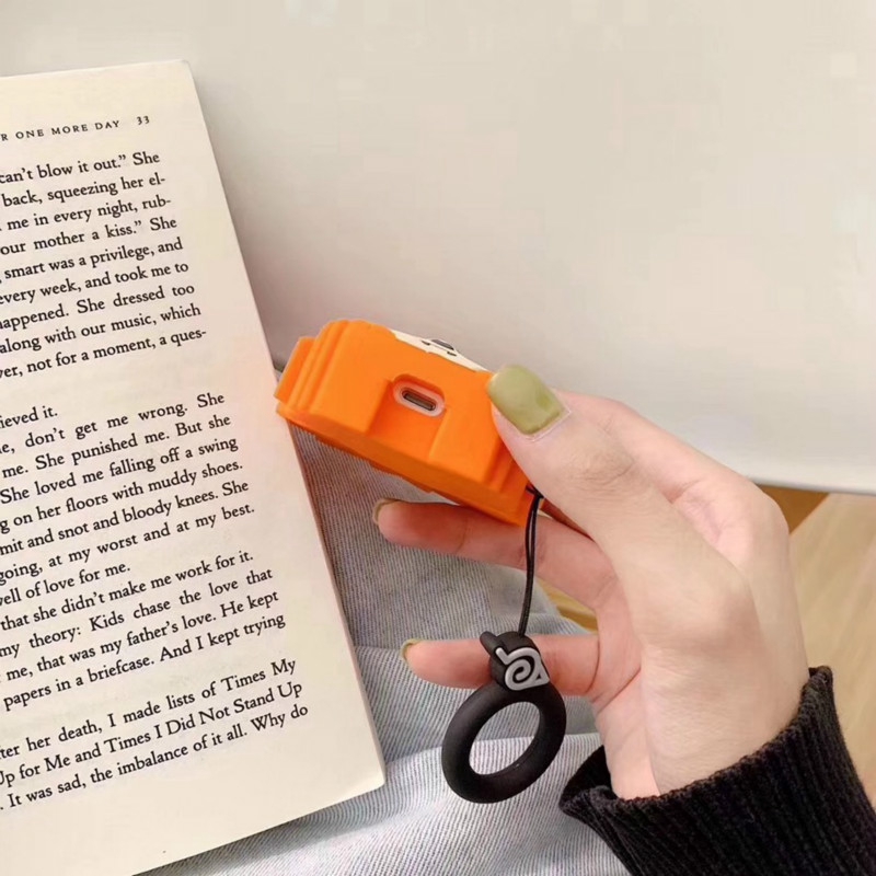 Ốp hộp sạc hình Naruto bằng silicon có móc khóa cho tai nghe thích hợp cho AirPods