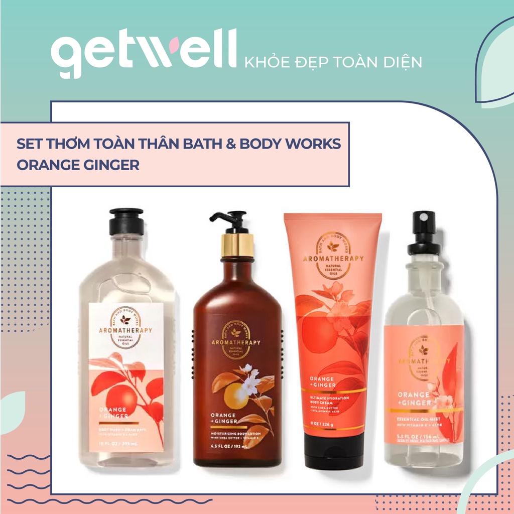 Set Xịt Tinh Dầu Sữa Tắm Sữa Dưỡng thể Kem Nến thơm phòng Bath & Body Works Aromatherapy - ENERGY ORANGE GINGER