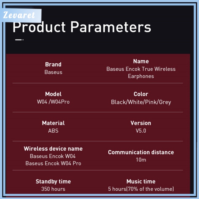 Tai Nghe Bluetooth 5.0 Không Dây Zevaret Baseus W04 Tws Có Hộp Sạc