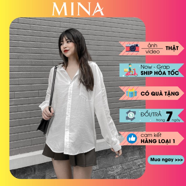 Áo sơ mi trắng nữ kiểu form rộng basic, chất đũi, tay dài/ Áo somi trắng công sở mỏng, thời trang ulzzang