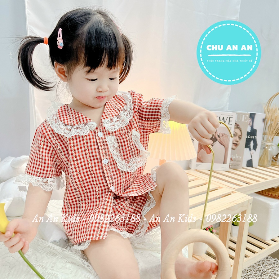 Bộ Đồ Ngủ Pijama Tay Cộc Caro Kẻ Bé Gái Set Quần Áo Trẻ Em Mặc Nhà Họa Tiết Kẻ Nhiều Màu 9-43kg