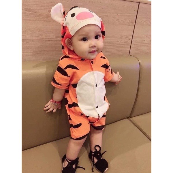 Body đùi in hình thú có mũ ngộ ngĩnh cho bé trai và bé gái sơ sinh 3-14kg, hàng đẹp - BD15