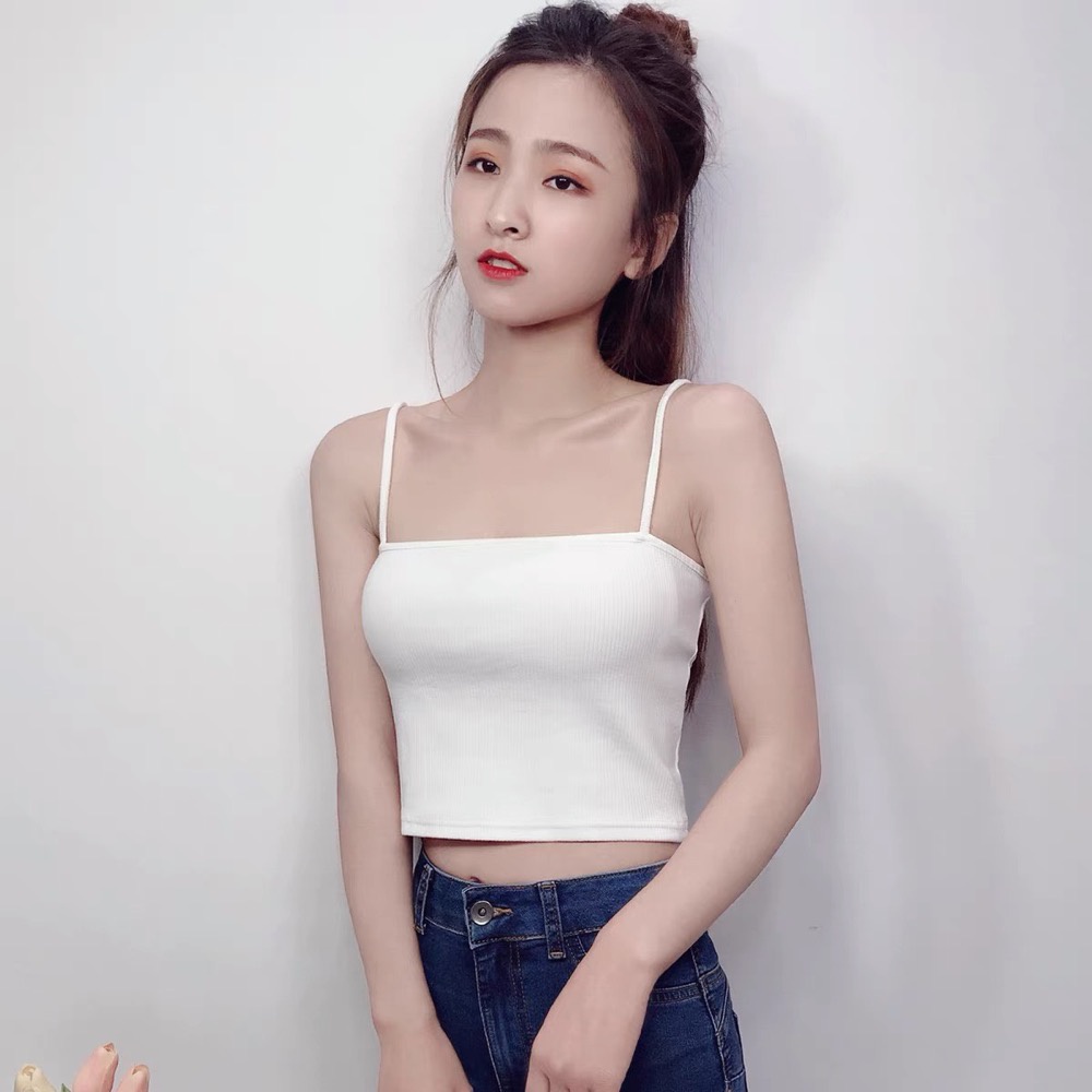 Áo hai dây Renee áo croptop nữ sợi bún to có mút dáng lửng vải cotton co giãn ôm body - FD1