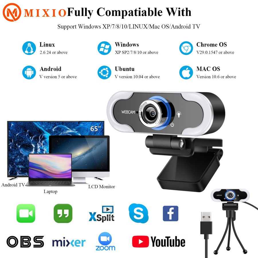 Webcam 3 Mức Độ B10 Mixio 1080p Full Hd Có Đèn Led | BigBuy360 - bigbuy360.vn