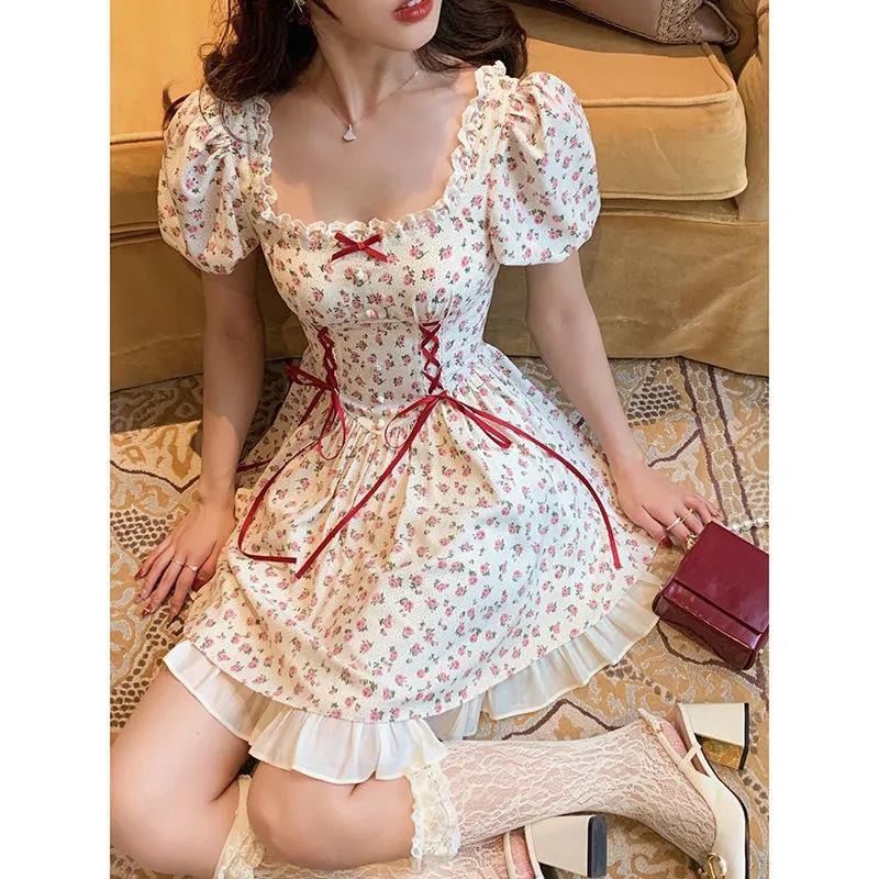 Jiashucheng Đầm Hoa Phối Ren Bèo Nhún Thời Trang Mùa Hè Xinh Xắn Cho Nữ