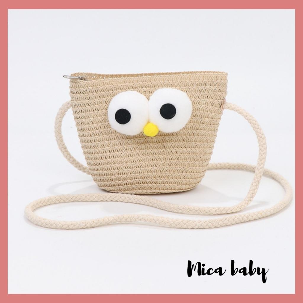 Túi cói thời trang đeo chéo họa tiết mắt chim dễ thương cho bé TC08 Mica Baby