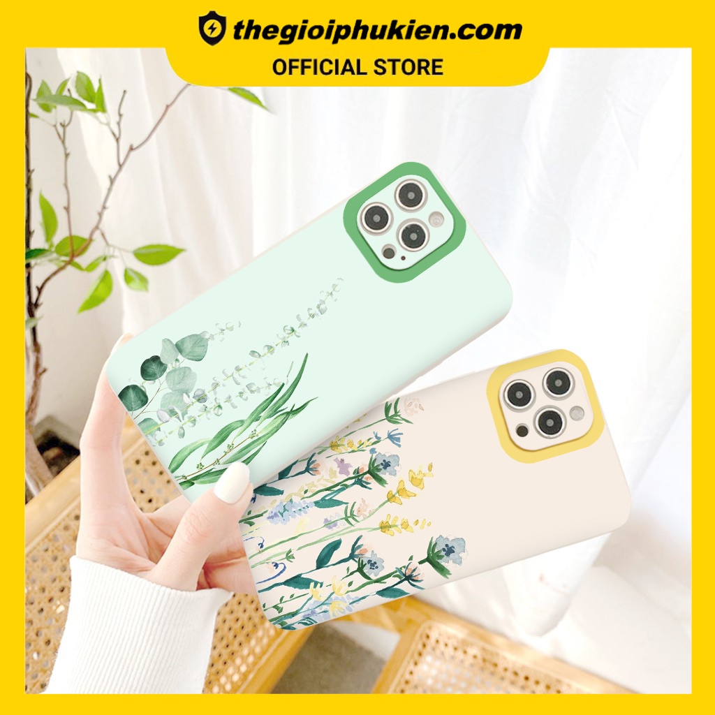 Ốp iphone - Ốp lưng iphone cạnh vuông viền camera Hoa dây dành cho ip 6 đến 14promax - ng275