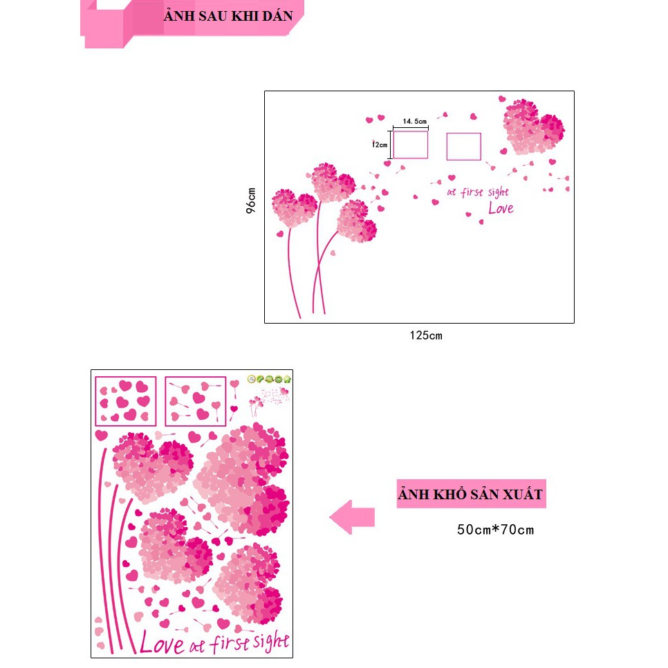 Decal dán tường Bộ đôi trái tim hồng