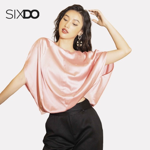 Áo sơ mi hồng ngắn tay vải lụa SIXDO