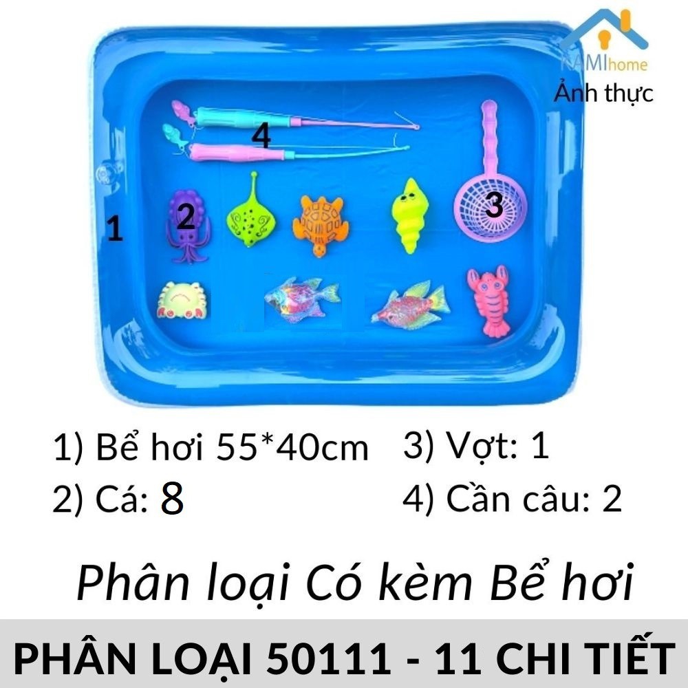 Đồ chơi Câu cá nam châm cho bé trong nước và trên cạn gồm Bể hơi+Cần câu+Bơm+Cá (Có bán thêm Cá) mã 50015