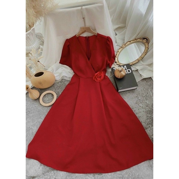 Đầm Dự Tiệc Cổ V Tay Phòng Bigsize 50kg Đến 100kg (M/L/XL/XXL)(Đầm Tết)