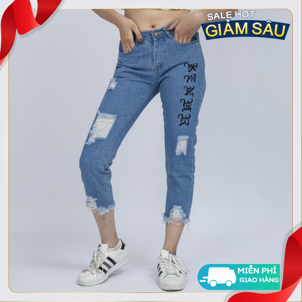 Quần Jean Nữ Begy Chữ Thái Chân Tua Màu Xanh Trung Bình Co Giãn Thời Trang Cao Cấp Giãn QR08. BAHAI_SHOP10