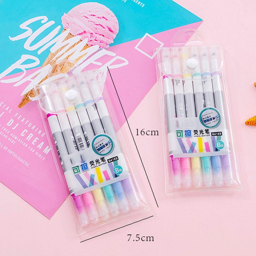 LAKAMIER Set 6 Bút Bắt Sáng Hai Đầu Có Thể Xóa Được Màu Sắc Ngọt Ngào