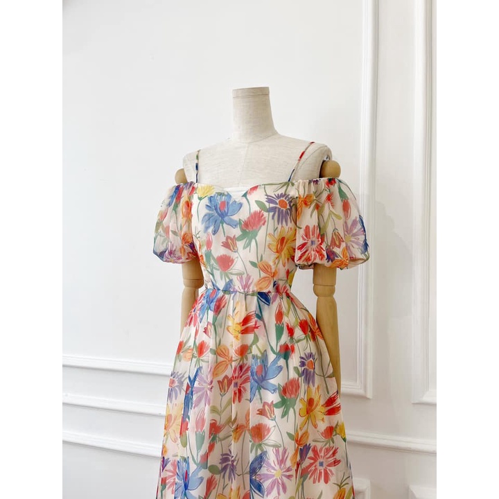 [HÀNG THIẾT KẾ CAO CẤP] Đầm Maxi Hoa Trễ Vai Đan Dây Hở Lưng Đi Biển / Du Lịch Cực Xinh