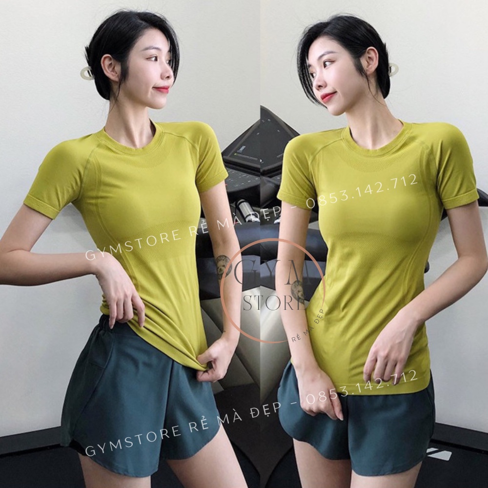 Áo Thun Ôm Body Tay Ngắn Thể Thao Nữ Tập Gym Yoga Cực Co Giãn Thoáng Mô Hôi Nhẹ Mát Tôn Dáng GYMSTORE 005