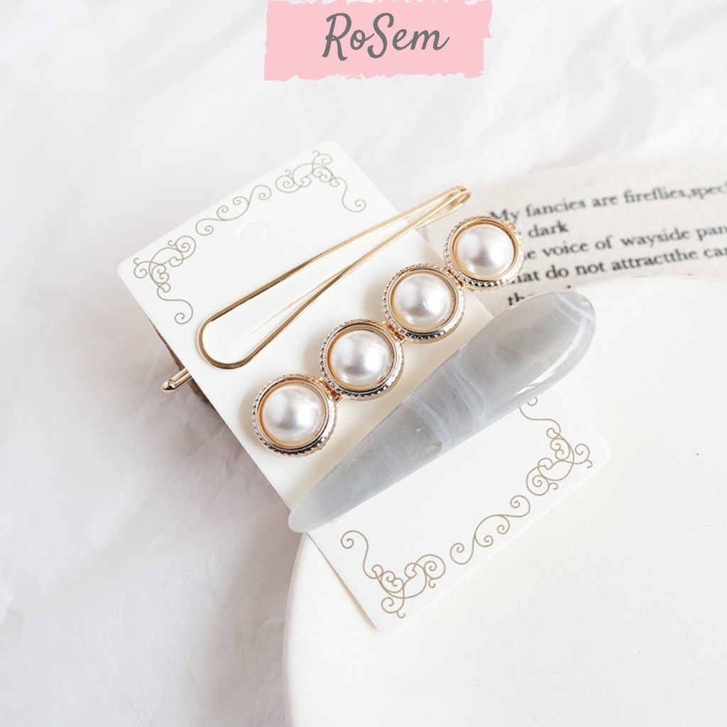 Set kẹp tóc mái Hàn Quốc gắn đá  cẩm thạch nhân tạo