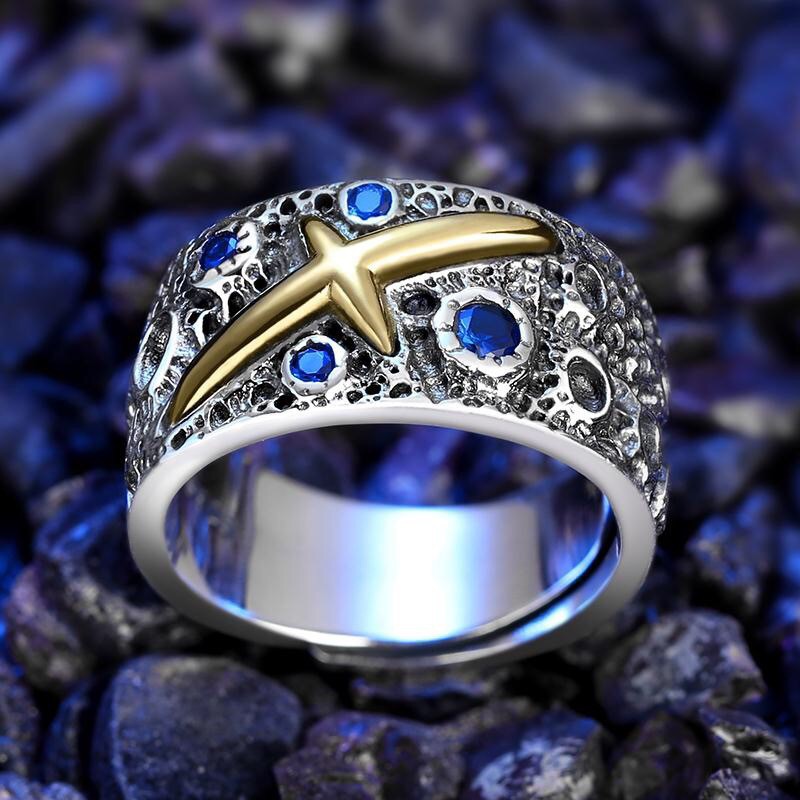 Nhẫn Nam Đính Đá Sapphire Hình Bầu Trời Đầy Sao