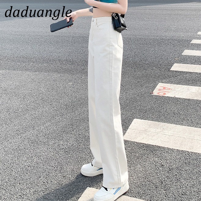 Daduhey Quần ống rộng suông thẳng lưng cao thời trang màu sắc thời trang phong cách Hàn Quốc mùa hè