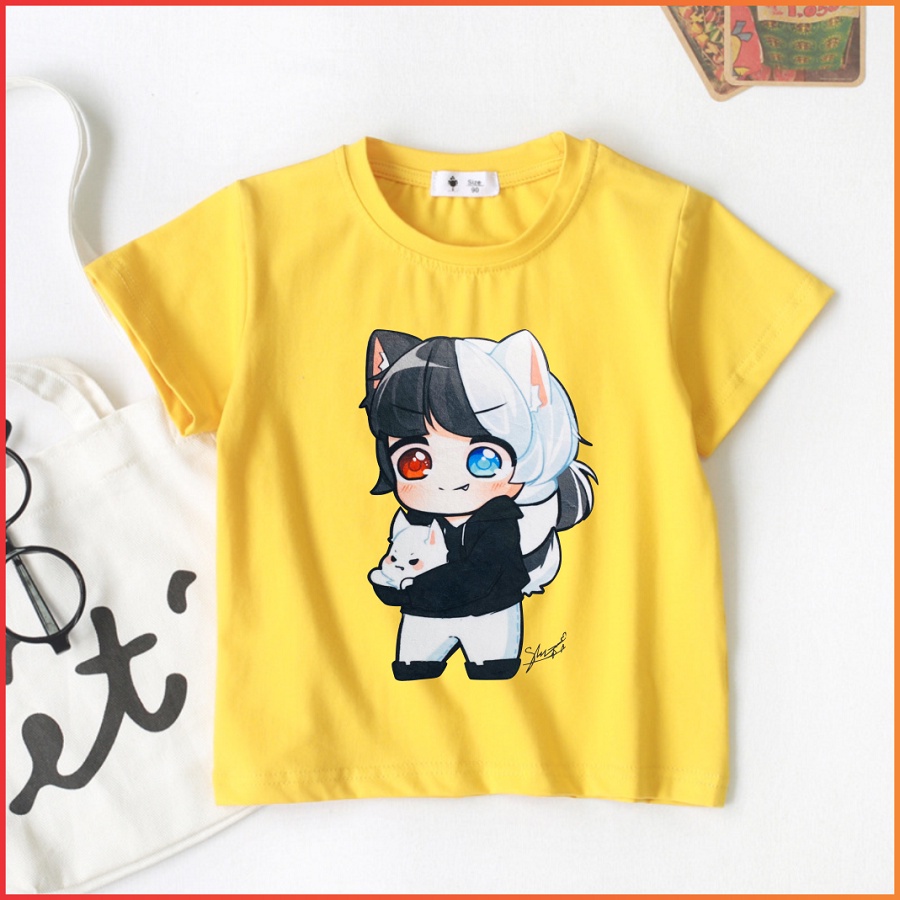 Áo thun hero team cho bé màu vàng in hình các nhân vật | Áo Simmy Siro Phong Cận Mister Vịt Kamui Kairon Sammy