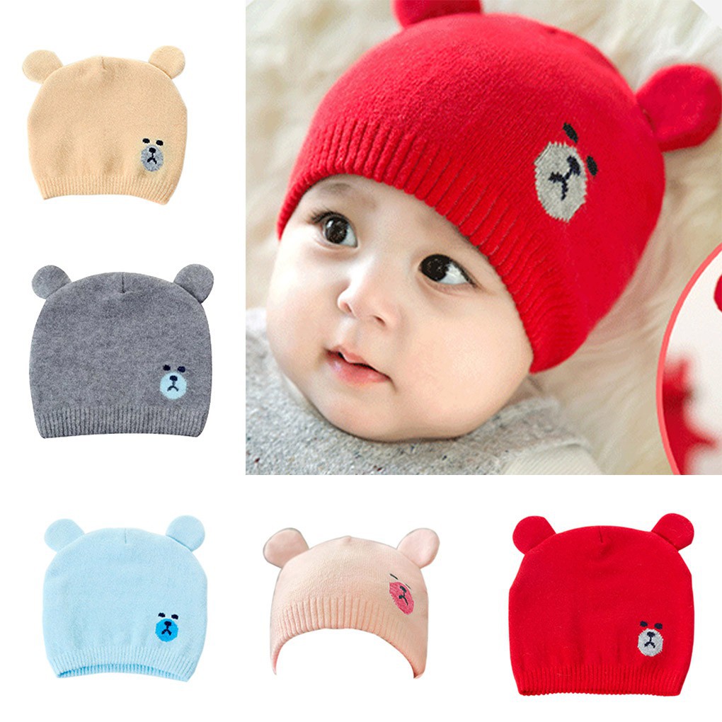 Nón cotton phối 2 tai gấu dễ thương cho bé