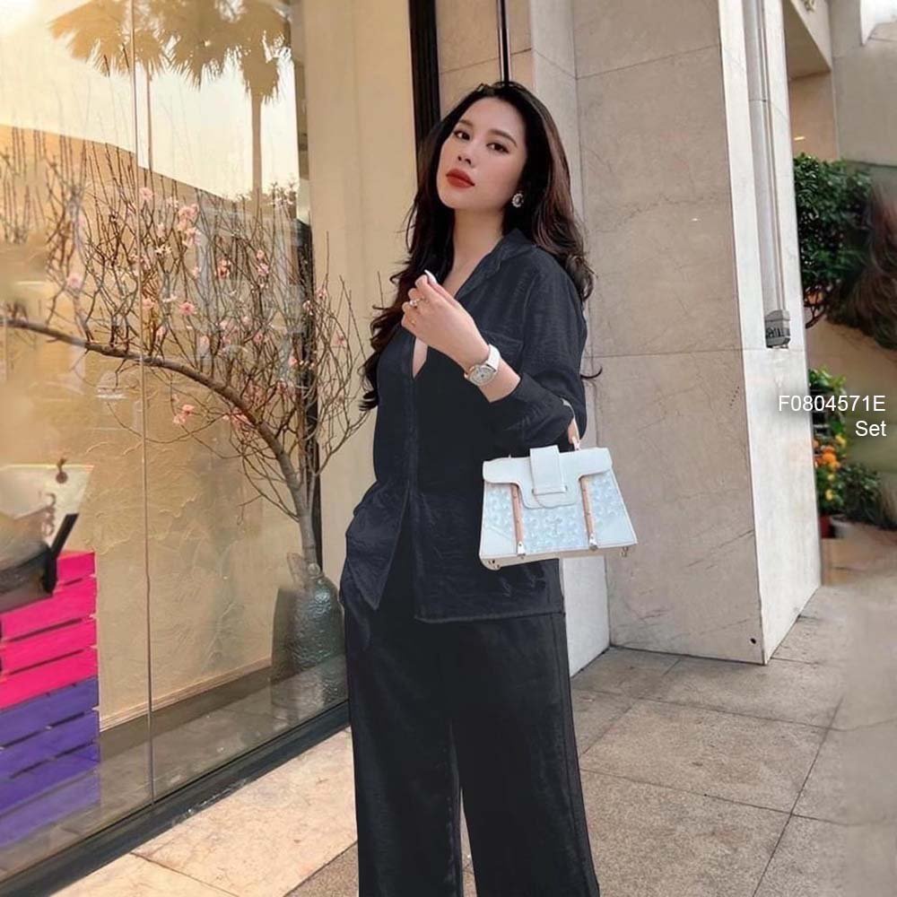 Set đũi áo sơ mi tay dài phối quần suông!