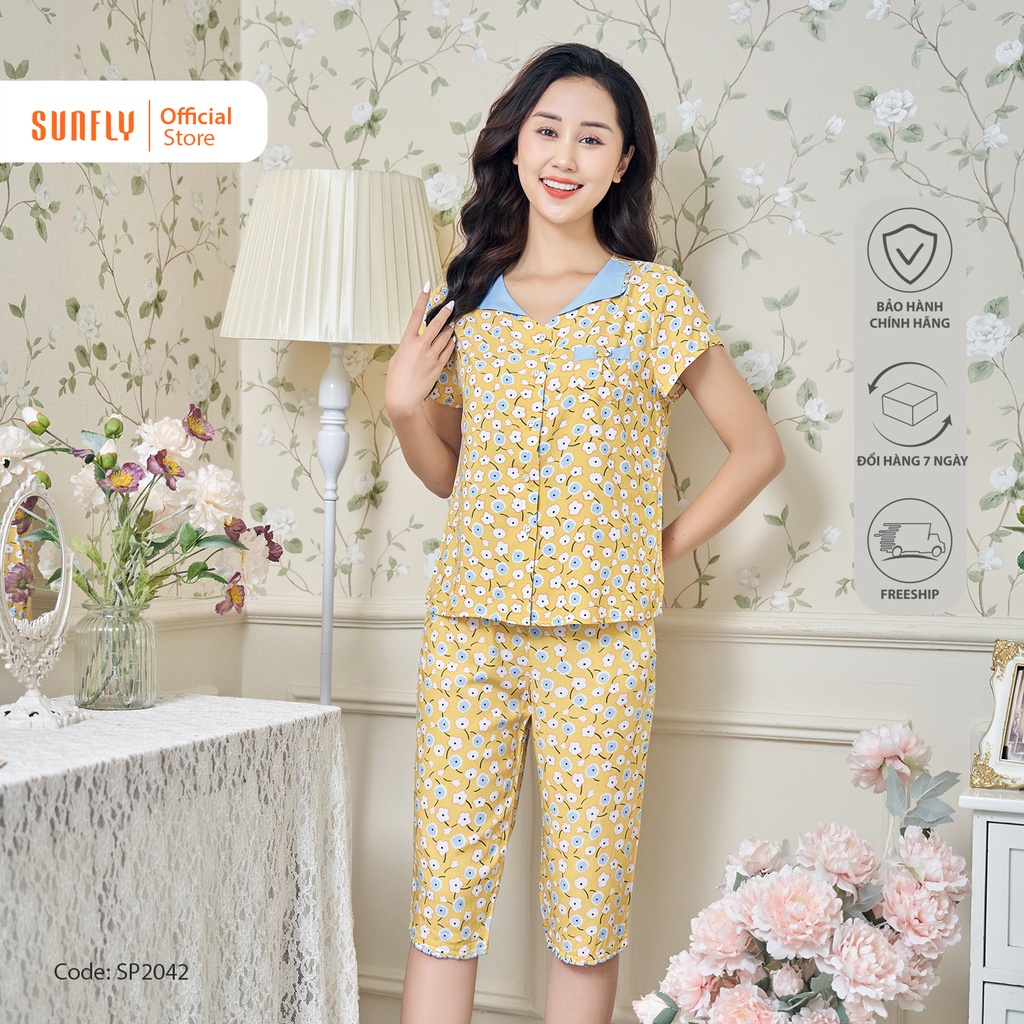 Bộ Đồ Mặc Nhà Nữ Lanh SUNFLY Áo Cộc Quần Ngố SP2042