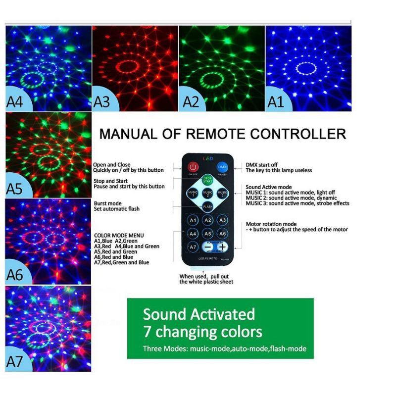 Đèn LED 7 màu vũ trường cảm ứng nhạc, bóng đèn LED trụ, đèn LED xoay 7 màu sân khấu chớp theo nhạc, Đèn nháy theo nhạc