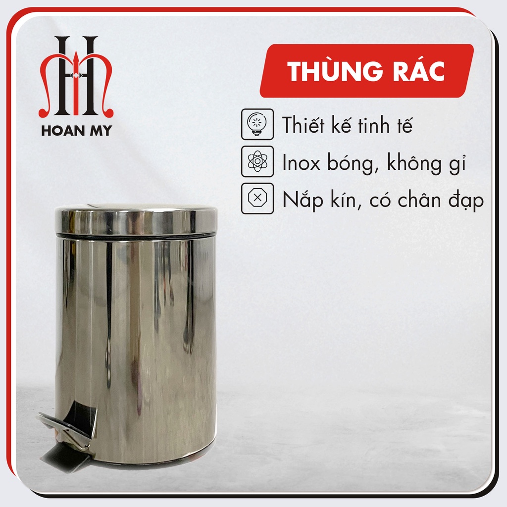 Thùng Rác Đạp Chân Inox Bóng Không Gỉ D-018A 5L