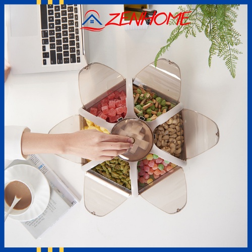 Khay đựng bánh kẹo hộp đựng mứt tết hình cánh sen 6 cánh tự bung cao cấp mẫu mới nhất