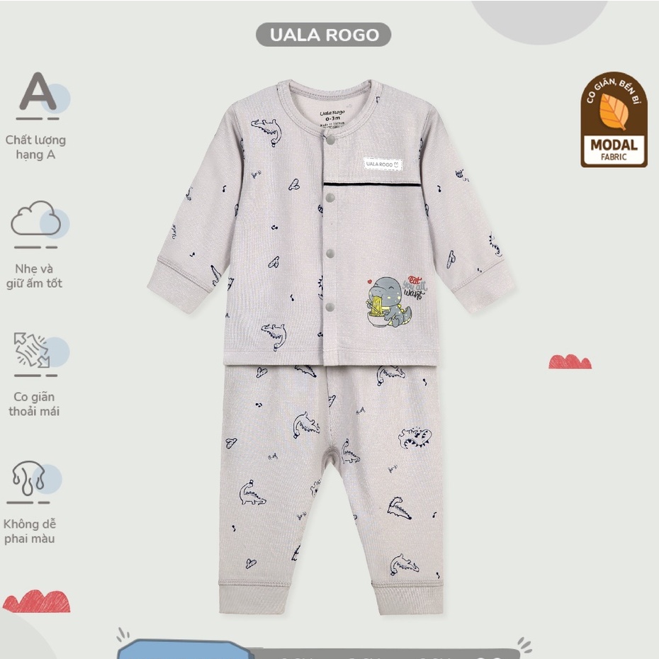Bộ quần áo sơ sinh Ualarogo cho bé 0-9 tháng vải Modal Fabric cúc cài giữa hoạ tiết động vật dễ thương 3632