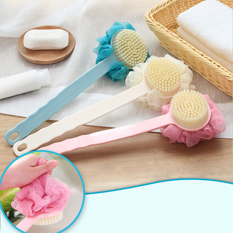 (lyfs) bath brush, back scrub brush, back massage brush, body massage spa, long handle, bath ball, two-function brush, 36 cm [ready stock]